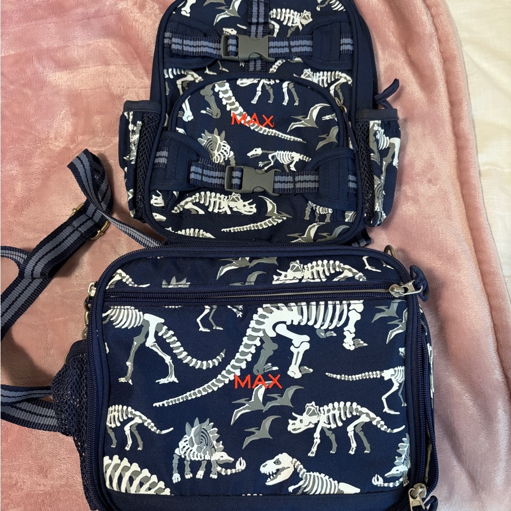 Pottery Barn Kids Blue Dinosaur Backpack and Lunchbox Set